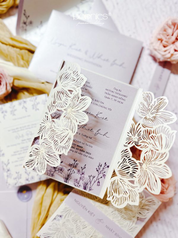 White Orchid Laser & Purple Lilac Wedding Invitation - Image 2