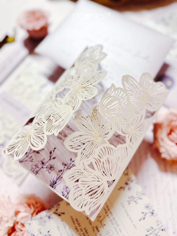 White Orchid Laser & Purple Lilac Wedding Invitation