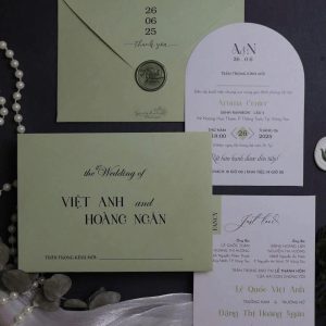 Thiệp cưới tone xanh lá