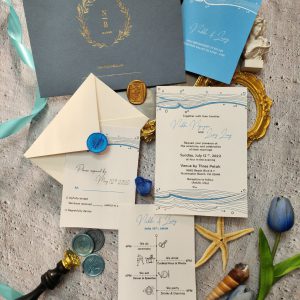 Xanh dương biển cả – thiệp cưới sang trọng cho tình yêu sâu lắng và vững bền.