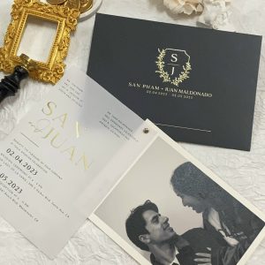 Thiệp cưới in hình phong cách châu Âu – lãng mạn, thanh lịch và đậm chất nghệ thuật.